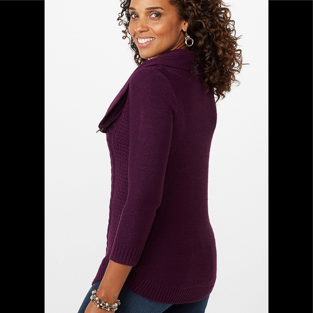 New Zip Cowl Neck Cable Knit Tunic - Picture 3 of 6
